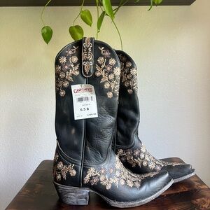 Cavender's Dark Brown and Tan Embroidered Floral Western Boots
